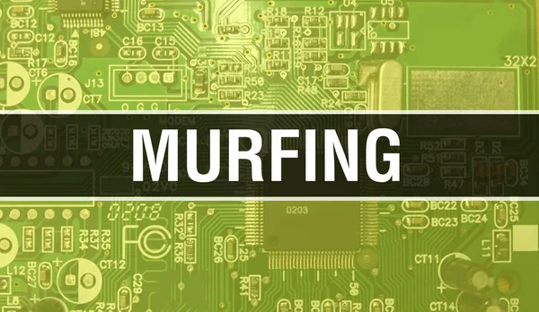Murfing Szöveget Írt Circuit Board Elektronikus Elvont Technológiai Háttér Szoftverfejlesztő — Stock Fotó