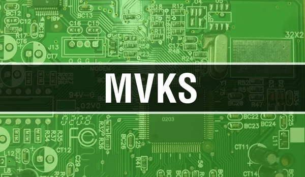 MVKS text written on Circuit Board Electronic abstract technology background of software developer and Computer script. MVKS concept of Integrated Circuits. MVKS integrated circuit and resistor