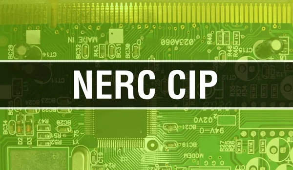 NERC CIP with Electronic components on integrated circuit board Background.Digital Electronic Computer Hardware and Secure Data Concept. Computer motherboard and NERC CIP. NERC CIP Integrate