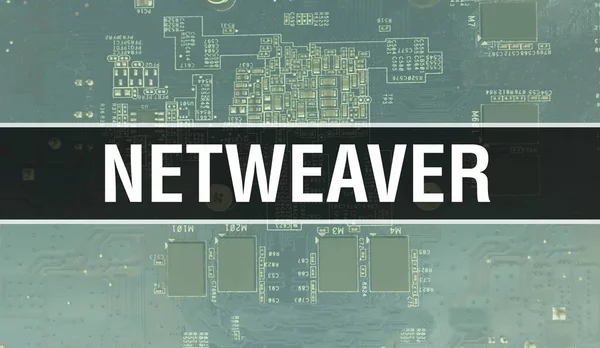 Netweaver概念与计算机主板 Netweaver文字写在Technology Motherboard Digital Technology Background上 Netweaver Printed Circuit Board — 图库照片