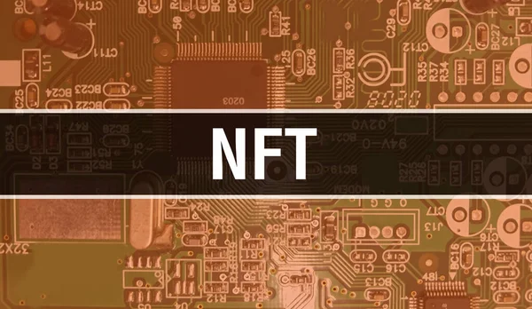 Концепция Nft Электронной Интегральной Схемой Печатной Плате Nft Технологией Chip — стоковое фото