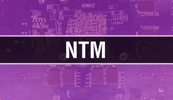 具有计算机硬件技术背景的Ntm 具有电子集成电路和Ntm的背景 电子电路板 Ntm与计算机集成电路板 — 图库照片