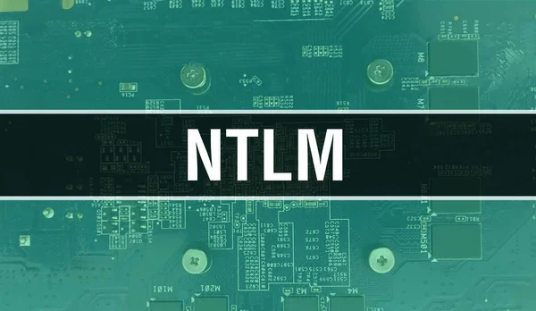 Ntlm与技术主板数字 Ntlm和计算机电路板电子计算机硬件技术主板数字芯片的概念 用集成电路关闭Ntlm布尔 — 图库照片