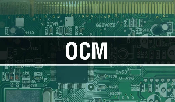 OCM text written on Circuit Board Electronic abstract technology background of software developer and Computer script. OCM concept of Integrated Circuits. OCM integrated circuit and resistor