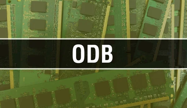 ODB concept with Electronic Integrated Circuit on circuit board. ODB with Computer Chip in Circuit Board abstract technology background and Chip close up on a integrated circuit. ODB Backgroun