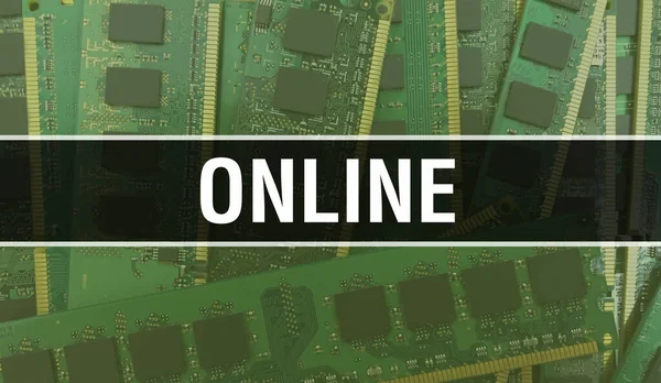 Concetto Online Con Circuito Integrato Elettronico Scheda Online Con Computer — Foto Stock