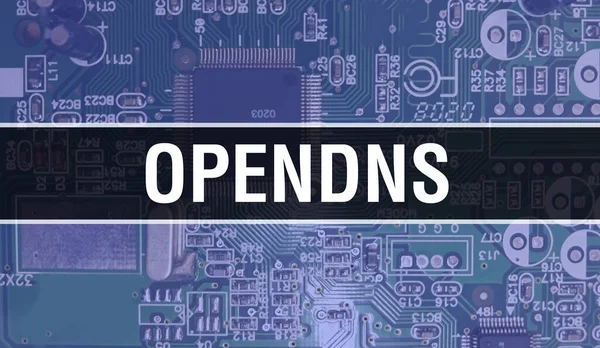 Opendns Con Componenti Elettronici Circuito Integrato Background Digital Electronic Computer — Foto Stock