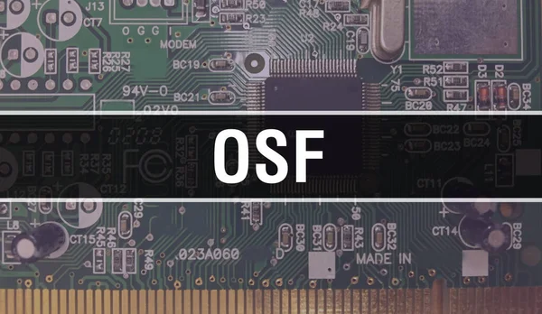 Concepto Osf Con Placa Base Ordenador Texto Osf Escrito Technology — Foto de Stock