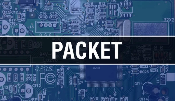 Illustration Des Paketkonzepts Mittels Computer Chip Circuit Board Packet Close — Stockfoto
