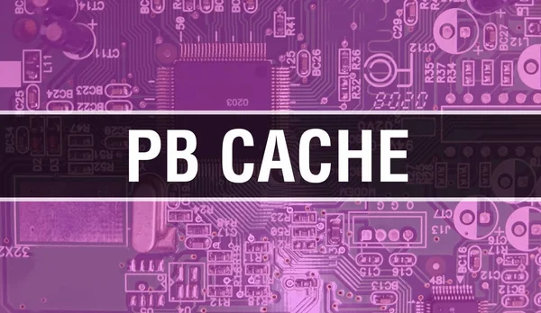 PB Cache with Electronic components on integrated circuit board Background.Digital Electronic Computer Hardware and Secure Data Concept. Computer motherboard and PB Cache. PB Cache Integrate