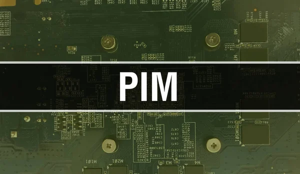 PIM with Electronic components on integrated circuit board Background.Digital Electronic Computer Hardware and Secure Data Concept. Computer motherboard and PIM. PIM Integrated Circuits Boar
