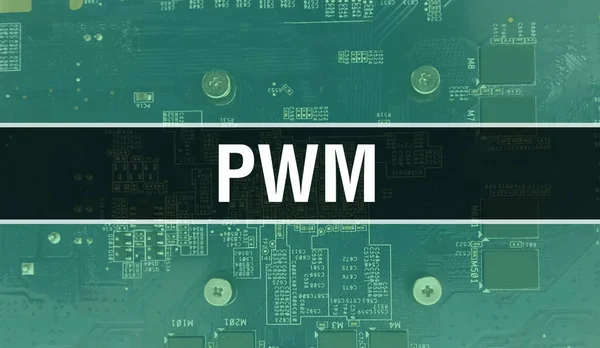 集積回路基板上に電子部品を搭載したPwm デジタル電子計算機ハードウェアとセキュアデータコンセプト コンピュータマザーボードとPwm Pwm集積回路ボール — ストック写真