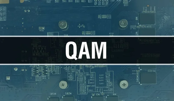 Qam Elektronickými Komponenty Integrovaném Deskovém Pozadí Digitální Elektronický Počítačový Hardware — Stock fotografie