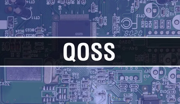 Qoss Koncept Ilustrace Pomocí Počítačového Čipu Obvodové Desce Qoss Close — Stock fotografie
