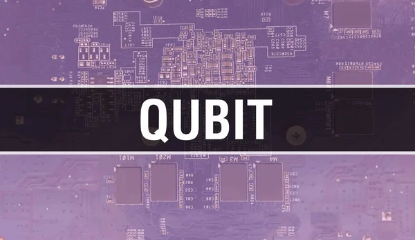 Qubit Koncept Elektronickým Integrovaným Obvodem Desce Obvodů Qubit Počítačovým Čipem — Stock fotografie