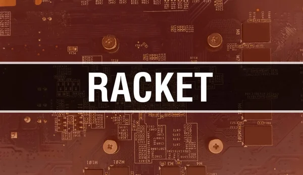Racket with Electronic components on integrated circuit board Background.Digital Electronic Computer Hardware and Secure Data Concept. Computer motherboard and Racket. Racket Integrated Circuit