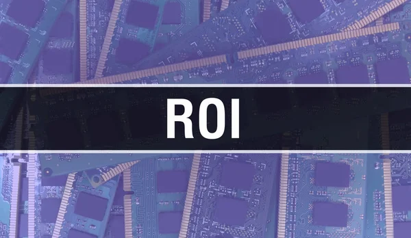 Roi Concept Illustration Using Computer Chip Circuit Board Roi Close — Stock Photo, Image