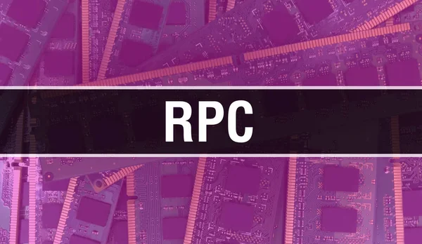 Rpcの概念図は 回路基板のコンピュータチップを使用しています Rpcは集積回路基板の背景を閉じます 電子計算機ハードウェア技術のRpcマザーボードデジタルチップの背景 — ストック写真