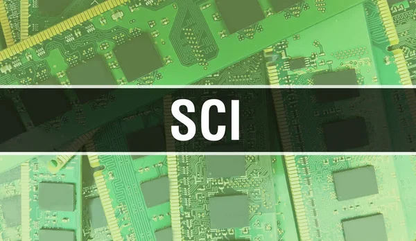 Sci Text Written Circuit Board Electronic Abstract Technology Background Software — стокове фото