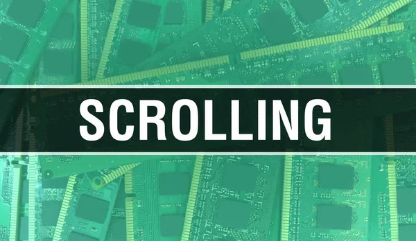 Scrolling with Technology Motherboard Digital. Scrolling and Computer Circuit Board Electronic Computer Hardware Technology Motherboard Digital Chip concept. Close up Scrolling with integrate