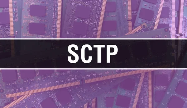 具有电子元件的Sctp集成电路板背景图 数字电子计算机硬件与安全数据概念 计算机主板和Sctp Sctp集成电路野猪 — 图库照片