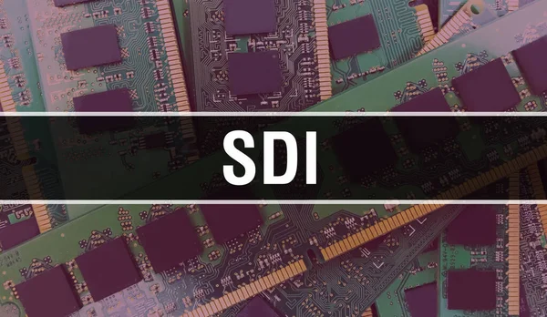 Sdiと電子計算機ハードウェア技術の背景 電子集積回路とSdiを用いたアブストラクトな背景 電子回路基板 Sdi Computer Integrated Circuit Boar — ストック写真