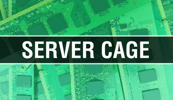 Server Cage Szöveget Írt Circuit Board Elektronikus Absztrakt Technológiai Háttér — Stock Fotó