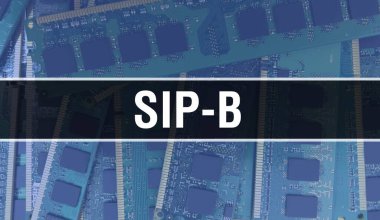 Devre kartında Elektronik Entegre Devre ile SIP-B kavramı. SIP-B 'de bilgisayar çipi soyut teknoloji arka planında ve Chip entegre devrede kapanıyor. SİP-