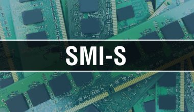 Elektronik Bilgisayar Donanım Teknolojisi geçmişi olan SMI-S. Elektronik Entegre Devre ve SMI-S Elektronik Devre Kurulu ile soyut bir arka plan. Bilgisayar Entegre Devre Domuzu ile SMI-S
