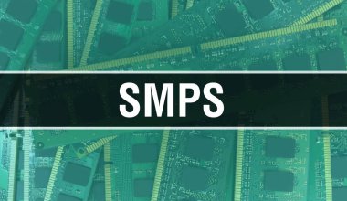 Teknoloji Anakart Dijital ile SMPS. SMPS ve Bilgisayar Devre Kurulu Elektronik Bilgisayar Donanım Teknolojisi Anakart Dijital Çip kavramı. SMPS 'yi entegre devre domuzuyla kapat