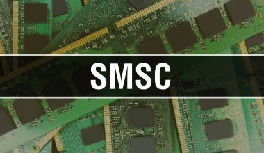 Devre Panosundaki Bilgisayar Çipi kullanılarak SMSC konsept illüstrasyonu. SMSC entegre devre levha arkaplanını kapat. Elektronik Bilgisayar Donanım Teknolojisi Anakart Dijital Chi üzerine SMSC