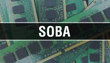 Elektronik Bilgisayar Donanım Teknolojisi geçmişi olan SOBA. Elektronik Entegre Devre ve SOBA ile soyut bir arka plan. Elektronik Devre Kurulu. Bilgisayar Entegre Devre Domuzu ile SOBA
