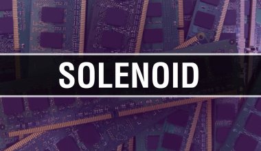 Entegre devre kartı BackGround.Digital Electronic Computer Hardware ve Secure Data Concept üzerinde elektronik bileşenleri olan solenoid. Bilgisayar anakart ve Solenoid. Solenoid Entegrasyonu
