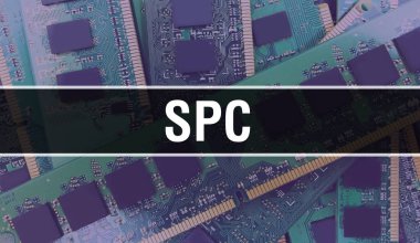 Elektronik Bilgisayar Donanım Teknolojisi geçmişi olan SPC. Elektronik Entegre Devre ve SPC ile soyut bir arkaplan. Elektronik Devre Kurulu. Bilgisayar Entegre Devre Domuzlu SPC