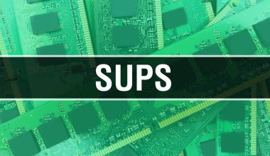 Circuit Board Electronic soyut teknoloji arka planında yazılmıştır yazılım geliştiricisi ve Bilgisayar betiği. SUPS Entegre Devre kavramı. SUPS entegre devre ve direnç