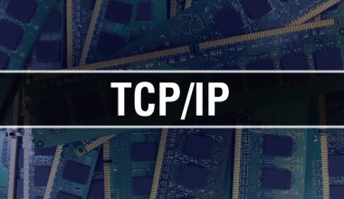 Tcp / ip ağı. İletişim Kontrol Protokolü. İnternet Teknolojisi konsepti. Elektrik akımından önce parlak sarı renkli tcp / ip sözcüğü. Yüksek teknoloji demek. Bilgisayar ve bilim alanında kullanılır. Yazılan TCP / IP 