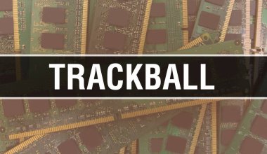 Elektronik Bilgisayar Donanım Teknolojisi geçmişi olan bir izleme topu. Elektronik Entegre Devre ve Trackball ile soyut bir arkaplan. Elektronik Devre Kurulu. Bilgisayar Entegrasyonlu Parça Topu