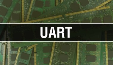 Devre Panosundaki Bilgisayar Çipi 'ni kullanarak UART konsepti çizimi. UART entegre devre levha arka planını kapat. Elektronik Bilgisayar Donanım Teknolojisi Anakart Dijital Chi üzerine UART