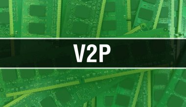 Entegre devre kartında elektronik bileşenleri olan V2P. Dijital Elektronik Bilgisayar Donanımı ve Güvenli Veri Kavramı. Bilgisayar ana kartı ve V2P. V2P Entegre Devre Domuzu