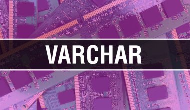 Devre Panosundaki Bilgisayar Çipi kullanarak Varchar konsepti çizimi. Varchar, entegre devre kartı arka planını kapat. Elektronik Bilgisayar Donanım Teknolojisi Anakart Digita üzerine Varchar
