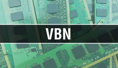 Bilgisayar anakartlı VBN kavramı. VBN metni Teknoloji Anakart Dijital Teknoloji arka planı üzerine yazılmış. Yazdırılmış devre kartı ile VBN ve Chip entegre devre Backgroun üzerinde kapatın