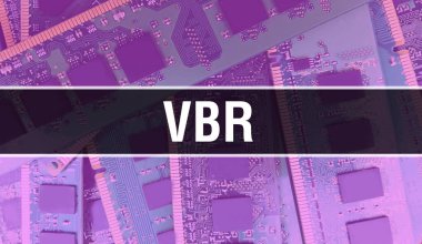 Yazılım geliştiricisi ve bilgisayar yazılımının elektronik soyut teknoloji arka planında VBR metni yazıldı. VBR entegre devreler konsepti. VBR entegre devre ve direnç