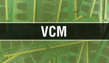 Entegre devre kartı BackGround.Digital Electronic Computer Hardware ve Secure Data Concept üzerinde elektronik bileşenleri olan VCM. Bilgisayar anakart ve VCM. VCM Entegre Devre Domuzu