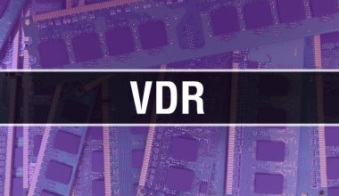 Elektronik Entegre Devre kartlı VDR konsepti. Bilgisayar Çipi 'nin soyut teknoloji arka planında olduğu VDR ve Chip entegre bir devrede kapanıyor. VDR Arka Gruplandırması