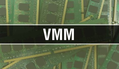 Entegre devre kartı BackGround.Digital Electronic Computer Hardware ve Secure Data Concept üzerinde elektronik bileşenleri olan VMM. Bilgisayar anakart ve VMM. VMM Entegre Devre Domuzu