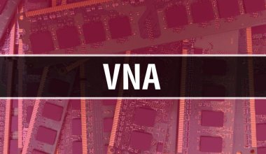 Elektronik Entegre Devre kartlı VNA konsepti. Bilgisayar Çipi 'nin soyut teknoloji arka planında olduğu VNA ve Chip entegre bir devrede kapanıyor. VNA Arka Gruplandırması