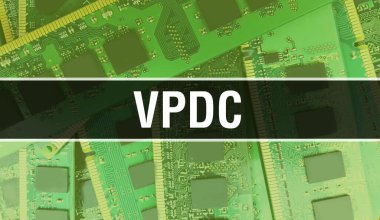 Yazılım geliştiricisi ve bilgisayar yazılımının elektronik soyut teknoloji arka planında VPDC metni yazıldı. VPDC entegre devreler konsepti. VPDC entegre devre ve direnç