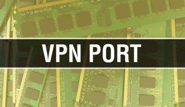 Devre kartında Elektronik Entegre Devre ile VPN Port kavramı. Bilgisayar çipli VPN Port soyut teknoloji arka planında ve Chip entegre bir devrede kapanıyor. VPN Por