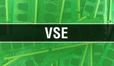 Entegre devre kartında elektronik bileşenleri olan VSE. Dijital Elektronik Bilgisayar Donanımı ve Güvenli Veri Konsepti. Bilgisayar anakart ve VSE. VSE Entegre Devre Domuzu