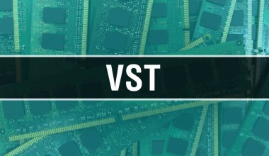Entegre devre kartında elektronik bileşenleri olan VST. Dijital Elektronik Bilgisayar Donanımı ve Güvenli Veri Kavramı. Bilgisayar anakart ve VST. VST Entegre Devre Domuzu